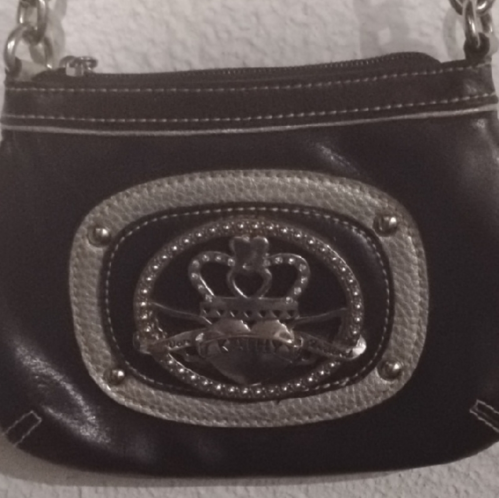 Kathy Van Zealand Women's Black Leather Small Shoulder Bag with Silver Accents